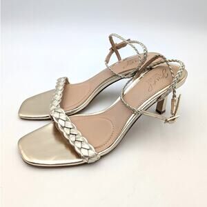 Jewel Badgley Mischka Nyx Ankle Strap Sandals Women's Gold Leather Size US8